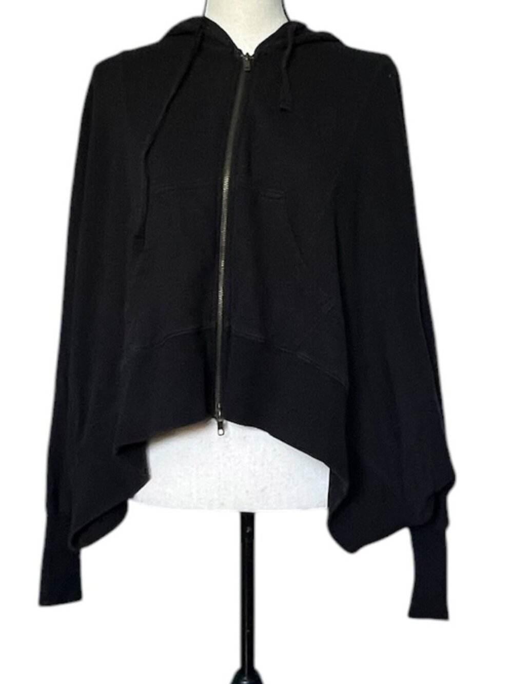 Free People FP Beach Black Oversized Cocoon Zip-Up Hoodie Cape Sz S/M
